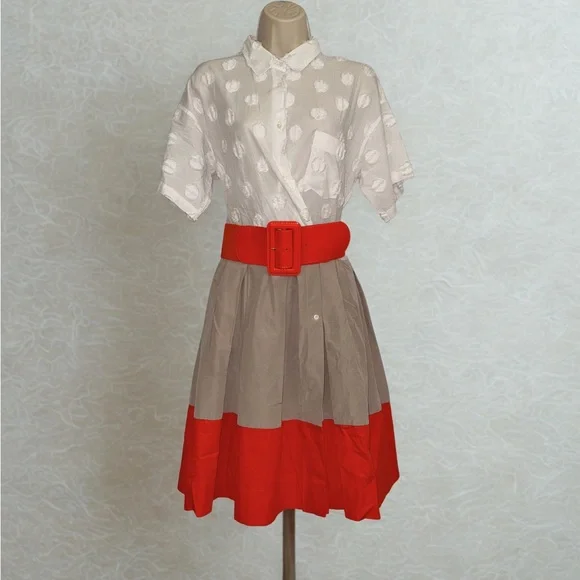 Sara Roka Elegant White and Orange Dress - Picture 1 of 9